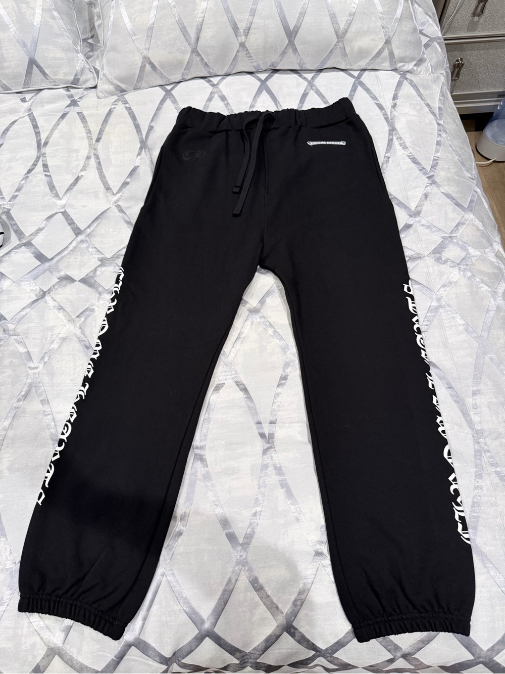 Chrome Hearts Black Sweatpants with White Side Logo